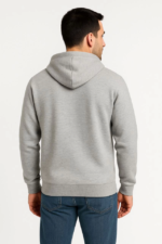 Erkek Üç İplik Kapüşonlu Tam Fermuarlı Kanguru Çepli SweatShirt Hoodie - Gri - Görsel 2