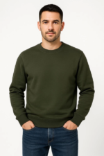 Erkek Üç İplik Düz Bisiklet Yaka SweatShirt - Haki - Görsel 4