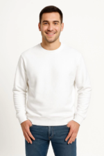 Erkek Üç İplik Düz Bisiklet Yaka SweatShirt - Beyaz - Görsel 3