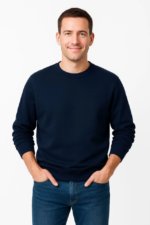 Erkek Üç İplik Düz Bisiklet Yaka SweatShirt - Lacivert - Görsel 3