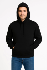 Erkek Üç İplik Kapüşonlu Kanguru Cepli SweatShirt Hoodie - Siyah - Görsel 2