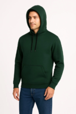 Erkek Üç İplik Kapüşonlu Kanguru Cepli SweatShirt Hoodie - Haki - Görsel 3