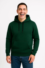 Erkek Üç İplik Kapüşonlu Kanguru Cepli SweatShirt Hoodie - Haki - Görsel 4