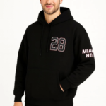 Üç İplik Kapüşonlu Ön Ve Arka Baskılı SweatShirt Hoodie - Siyah