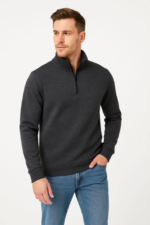 Erkek Dik Yaka Sweatshirt Dik Yaka Yarım Fermuarlı 3 İplik Şardonlu Pamuk Kumaş - Antrasit - Görsel 2