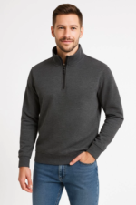 Erkek Dik Yaka Sweatshirt Dik Yaka Yarım Fermuarlı 3 İplik Şardonlu Pamuk Kumaş - Antrasit - Görsel 3