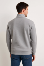 Erkek Dik Yaka Sweatshirt Dik Yaka Yarım Fermuarlı 3 İplik Şardonlu Pamuk Kumaş - Gri - Görsel 2