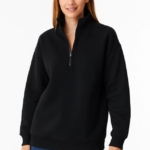 Üç İplik Dık Yaka Yarım Fermuarlı SweatShirt - Siyah