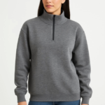 Üç İplik Dık Yaka Yarım Fermuarlı SweatShirt - Antrasit