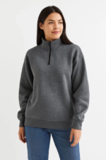 Üç İplik Dık Yaka Yarım Fermuarlı SweatShirt - Antrasit - Görsel 3