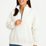 Üç İplik Dık Yaka Yarım Fermuarlı SweatShirt - Beyaz