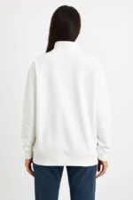 Üç İplik Dık Yaka Yarım Fermuarlı SweatShirt - Beyaz - Görsel 2