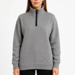 Üç İplik Dık Yaka Yarım Fermuarlı SweatShirt - Gri