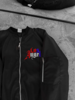 Tam Fermuarlı Uzun Kol Baskılı Bomber Ceket - Siyah - Görsel 3