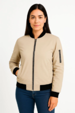 Içi Astarlı Fermuarlı Bomber Mont Ceket - Bej - Görsel 4