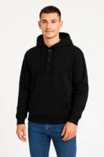 Erkek Ovarsize Kapüşonlu Swetshirt Kanguru Çepli Cıtcıtlı 3 Iplik Şardonlu Hoodie - Siyah - Görsel 3