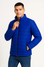 Erkek Bomber Mont Ceket – Su İtici Kumaş, Kapitone Astarlı, Fermuarlı, Kışlık - Saks Mavisi - Görsel 2