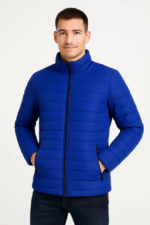 Erkek Bomber Mont Ceket – Su İtici Kumaş, Kapitone Astarlı, Fermuarlı, Kışlık - Saks Mavisi - Görsel 4