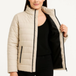 Bomber Mont Ceket – Su İtici Kumaş, Kapitone Astarlı, Fermuarlı, Kışlık - Bej