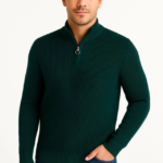 Erkek Yarım Fermuarlı Triko Kazak – Selanik Örgü, Dik Yaka, Pamuklu Dokuma, Regular Fit Uzun Kollu Kışlık Model - Haki