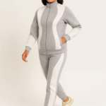 Premium Parçalı Eşofman Takım - Dik Yaka Fermuarlı Sweatshirt - Gri