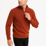 Erkek Yarım Fermuarlı Triko Kazak – Selanik Örgü, Dik Yaka, Pamuklu Dokuma, Regular Fit Uzun Kollu Kışlık Model - Kiremit