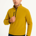 Erkek Polar Kazak – Dik Yaka, Yarım Fermuarlı, Fermuarlı Göğüs Cepli, Siyah Biyeli, Kışlık Rahat Regular Fit Günlük Model - Sarı