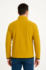 Erkek Polar Kazak – Dik Yaka, Yarım Fermuarlı, Fermuarlı Göğüs Cepli, Siyah Biyeli, Kışlık Rahat Regular Fit Günlük Model - Sarı - Görsel 2