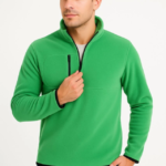 Erkek Polar Kazak – Dik Yaka, Yarım Fermuarlı, Fermuarlı Göğüs Cepli, Siyah Biyeli, Kışlık Rahat Regular Fit Günlük Model - Yeşil