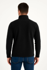 Erkek Polar Kazak – Dik Yaka, Yarım Fermuarlı, Fermuarlı Göğüs Cepli, Siyah Biyeli, Kışlık Rahat Regular Fit Günlük Model - Siyah - Görsel 3