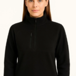 Polar Kazak – Dik Yaka, Yarım Fermuarlı, Fermuarlı Göğüs Cepli, Siyah Biyeli, Kışlık Rahat Regular Fit Günlük Model - Siyah