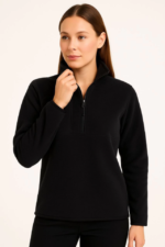 Polar Kazak – Dik Yaka, Yarım Fermuarlı, Fermuarlı Göğüs Cepli, Siyah Biyeli, Kışlık Rahat Regular Fit Günlük Model - Siyah - Görsel 3