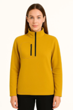 Polar Kazak – Dik Yaka, Yarım Fermuarlı, Fermuarlı Göğüs Cepli, Siyah Biyeli, Kışlık Rahat Regular Fit Günlük Model - Sarı - Görsel 2