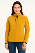 Polar Kazak – Dik Yaka, Yarım Fermuarlı, Fermuarlı Göğüs Cepli, Siyah Biyeli, Kışlık Rahat Regular Fit Günlük Model - Sarı - Görsel 3