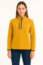 Polar Kazak – Dik Yaka, Yarım Fermuarlı, Fermuarlı Göğüs Cepli, Siyah Biyeli, Kışlık Rahat Regular Fit Günlük Model - Sarı - Görsel 4