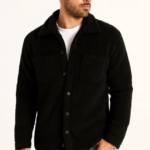 Erkek Pelüş Polar Hırka Gömlek – Yakalı, İlik Düğmeli, Göğüs Cepli, Yumuşak Dokulu Kışlık Regular Fit Rahat Günlük Model - Siyah