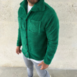 Erkek Pelüş Polar Hırka Gömlek – Yakalı, İlik Düğmeli, Göğüs Cepli, Yumuşak Dokulu Kışlık Regular Fit Rahat Günlük Model - Çimen Yeşili - Görsel 2