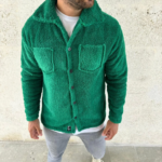 Erkek Pelüş Polar Hırka Gömlek – Yakalı, İlik Düğmeli, Göğüs Cepli, Yumuşak Dokulu Kışlık Regular Fit Rahat Günlük Model - Çimen Yeşili - Görsel 3
