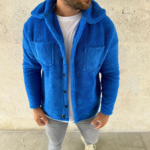 Erkek Pelüş Polar Hırka Gömlek – Yakalı, İlik Düğmeli, Göğüs Cepli, Yumuşak Dokulu Kışlık Regular Fit Rahat Günlük Model - Saks Mavisi - Görsel 2