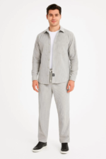 Erkek Kadife Oversize Takım – Gömlek Ve Pantolon İkili Set Füme Corduroy Şıklığı, Rahat Ve Zarif Duruş Yumuşak Dokulu Kadife Kumaş, Düğmeli Gömlek Üst Ve Lastikli Pantolon Alt Parça Ile Gün Boyu Konfor- Gri - Görsel 2