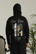 Erkek Kapşonlu Sweatshirt – Oversize Üç İplik Şardonlu Hoodie, “Other Lives” Ön - Arka Baskılı, Kanguru Cepli, Kışlık Rahat Günlük Stil - Siyah
