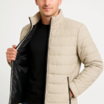 Erkek Bomber Mont Ceket – Su İtici Kumaş, Kapitone Astarlı, Fermuarlı, Kışlık - Bej