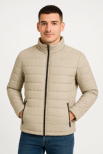 Erkek Bomber Mont Ceket – Su İtici Kumaş, Kapitone Astarlı, Fermuarlı, Kışlık - Bej - Görsel 3