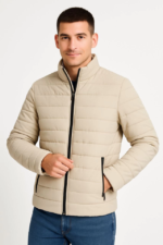 Erkek Bomber Mont Ceket – Su İtici Kumaş, Kapitone Astarlı, Fermuarlı, Kışlık - Bej - Görsel 4