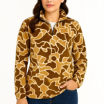 KADIN Yarım Fermuarlı Desenli Polar Sweat Yakalı, Uzun Kollu, Oversize Rahat Kalıp - Kahverengi