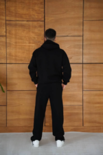 Erkek Kapüşonlu Eşofman Takım Örümcek Ağı Ve Neon Yeşil Baskılı Kanguru Cepli Oversize Rahat Kalıp, Premium Üç İplik Kumaş - Siyah - Görsel 2