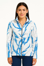 Tam Fermuarlı Desenli Polar Sweat Lightning Desen Yakalı, Uzun Kollu, Oversize Rahat Kalıp - Beyaz