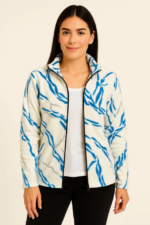 Tam Fermuarlı Desenli Polar Sweat Lightning Desen Yakalı, Uzun Kollu, Oversize Rahat Kalıp - Beyaz - Görsel 2