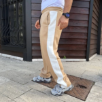 Erkek Üç İplik Kışlık Pamuklu Yandan Garneli Kalın Şeritli Cepli Eşofman Altı - Bej - Görsel 2