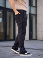 Erkek Keten Cepli Çıma Dikişli Jogger Buggy Pantalon Rahat Kalıp - Siyah - Görsel 4